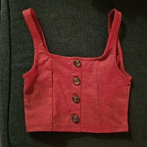 3/$10 Red Button-Front Corduroy Crop Top